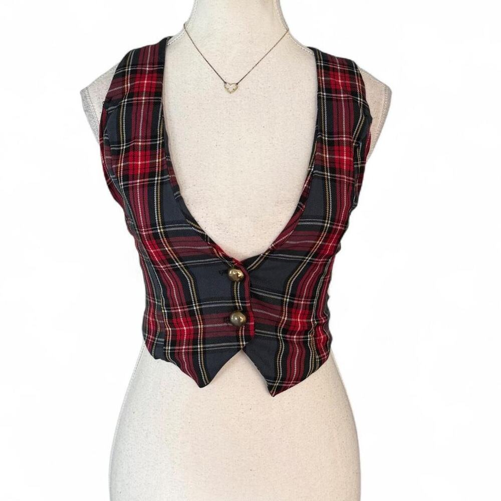 Y2K Plaid Preppy Office siren halter vest small 2000s dead stock NWT small Event